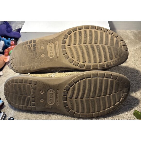 Mens Crocs Santa Cruz Loafers Frayed Canvas Slip-On Shoes Beige Size 10 - Picture 10 of 13